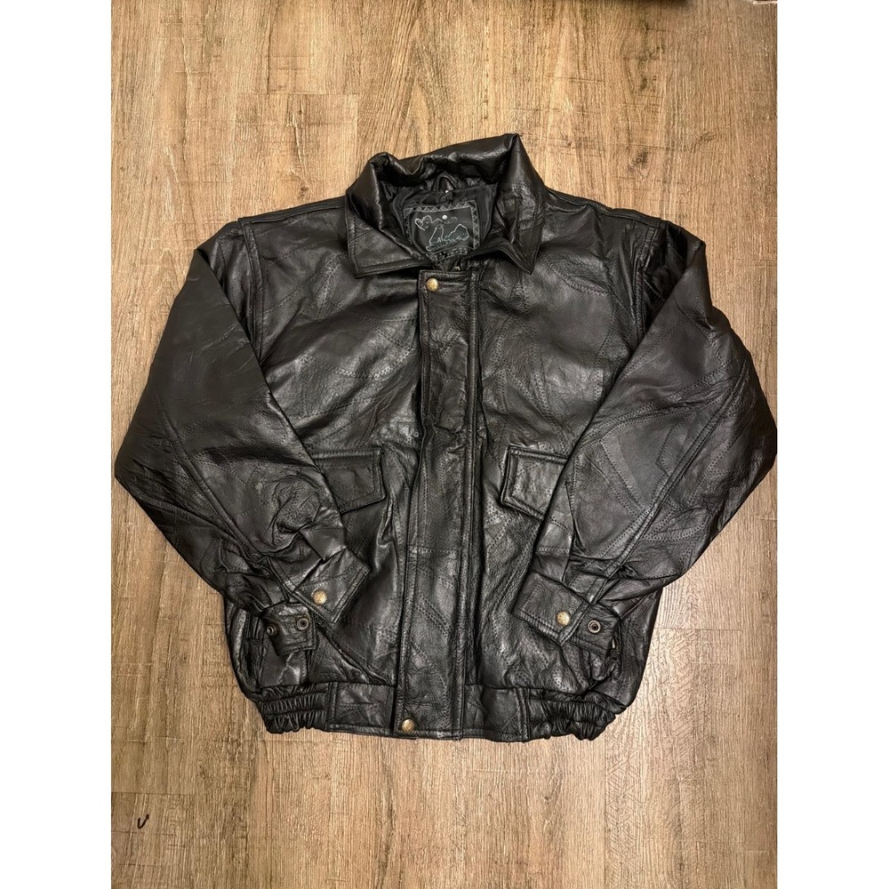 South West Territory Black Patchwork Leather‎ Bomber Jacket Vintage Small